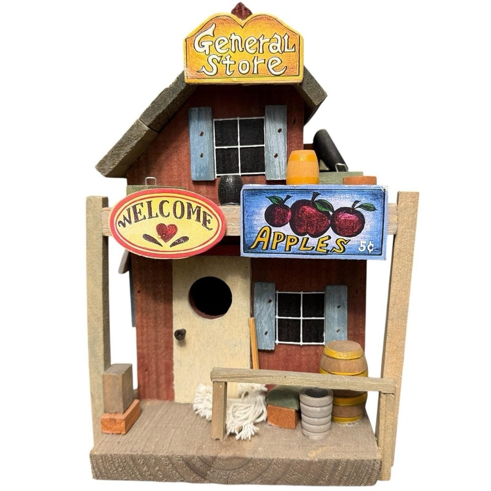 Rustic General Store Handmade Wooden Birdhouse Americana Folk Art Farmhouse